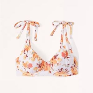 Curve Love Tie-Strap Underwire Bikini Top in Orange Floral, size M